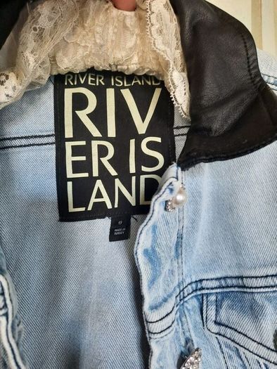 River Island Denim and Faux Leather Jacket Size 10