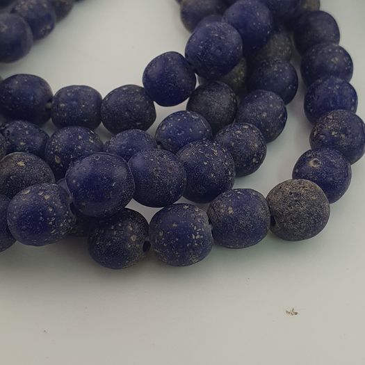 Antique African Style Cobalt Blue 9 -10mm Glass Beads Strands