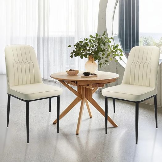 Dining Chairs Set of 2 Off-White Upholstered High Back Kitchen chair with Non-Slip Metal Legs, Easy to Clean Home Chairs for Dining Room Living Room Bedroom Kitchen Lounge