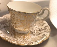 Vintage Royal Vale Gold Chintz Bone China Tea Set For Two
