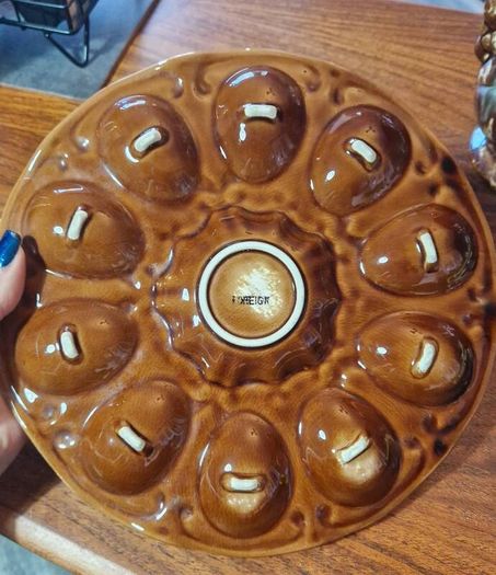 1970's Red and Brown drip glazed Egg Platter