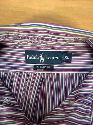 Ralph Lauren Button Down Shirt - Size XL -Striped Classic Fit - Purple Blue