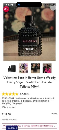 Valentino Uomo 100ml parfum for him