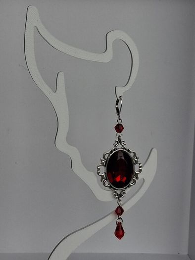 Gothic Ornate Filigree Deep Red Garnet Tassel Earrings