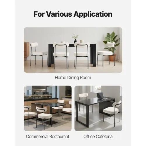 Boucle Dining Chairs Set of 4, Mid Century Modern Sherpa Accent Chairs, Upholstered Side Chair for Dining Table, Space-Saving White Kitchen Table Chair with Curved Backrest and Black Metal Legs