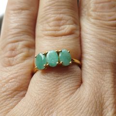 A trilogy ring for women with emeralds and 925 sterling silver in gold plated,TJC..