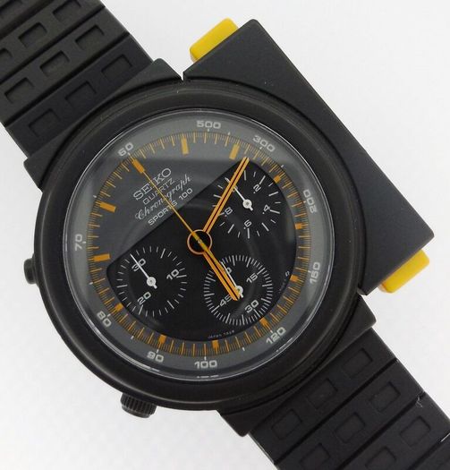 Seiko Black Giugiaro Alien 'Ripley' Chronograph 7A28-7000 Gents Watch 1st Edition circa 1986