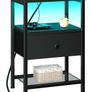 Bedside Table with Charging Station, Small Sofa Side Table with LED Light Image 8