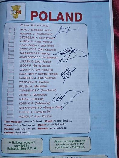 signed Ireland v Poland 1991