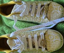 Ecko Red Women's Gold & White Monogram Trainers - Size 4
