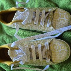Ecko Red Women's Gold & White Monogram Trainers - Size 4