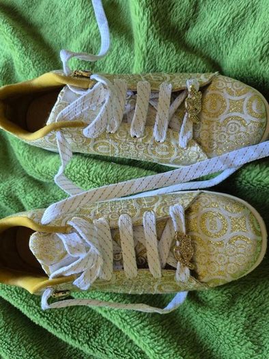 Ecko Red Women's Gold & White Monogram Trainers - Size 4