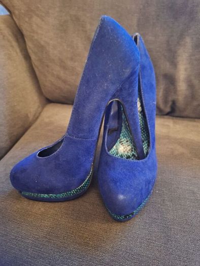 High Heels/Just Fab Anahi Blue And Teal Heels Suede And Teal Snake Skin Size 5 UK ..  38EU Womens