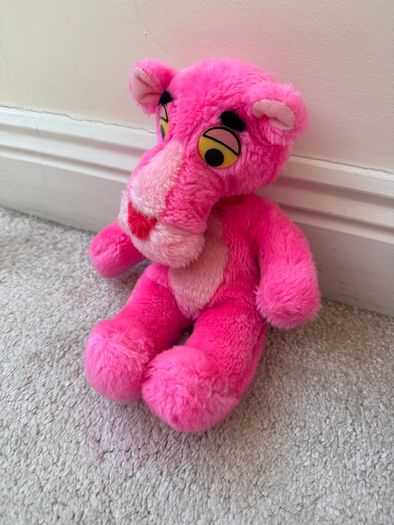 Vintage Pink Panther Plush Soft 1964 Mirisch-Geoffrey Mighty Star approx. 27 cm. Loose Head Used Dirty Please see photos