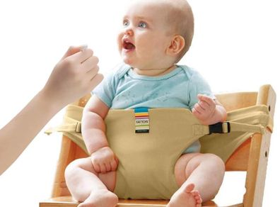 Portable Feeding Booster Seat Strap for Travel/Home/Restaurants/Shopping (Khaki)