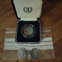 1988 Dublin Millennium 50p Proof Coin and 2 circulated coins