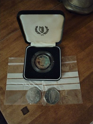 1988 Dublin Millennium 50p Proof Coin and 2 circulated coins