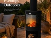 Tall Outdoor Garden Fireplace with Chimney and Poker Black Steel