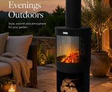 Tall Outdoor Garden Fireplace with Chimney and Poker Black Steel