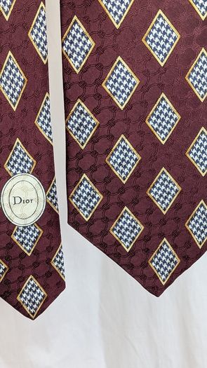 Christian Dior Monsieur Tie Burgundy Silk Geometric Handmade Designer
