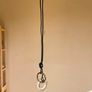 Black Leather Cord, Glass & Gold Colour Metal Ring Long Necklace Image 9