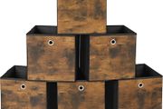 Storage Box, Set of 6, Box with Handle, Non-woven and Oxford Fabric, 30 x 30 x 30 cm, Suitable for Cubic Furniture, Foldable, Clothes, Rustic Brown and Black