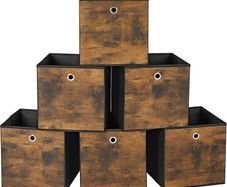 Storage Box, Set of 6, Box with Handle, Non-woven and Oxford Fabric, 30 x 30 x 30 cm, Suitable for Cubic Furniture, Foldable, Clothes, Rustic Brown and Black