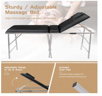 Foldable Massage Table, Portable Aluminium Feet and Premium PU Leather Massage Bed