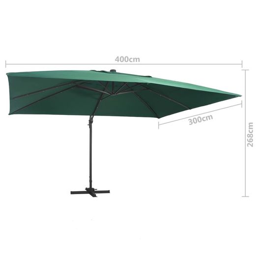 Cantilever Umbrella with LED Lights and Aluminium Pole 400x300 cm Green