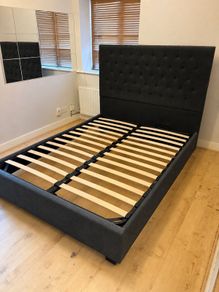 King Size Dark Grey Fabric Ottoman Gas lift Storage bed