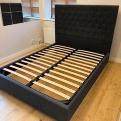King Size Dark Grey Fabric Ottoman Gas lift Storage bed