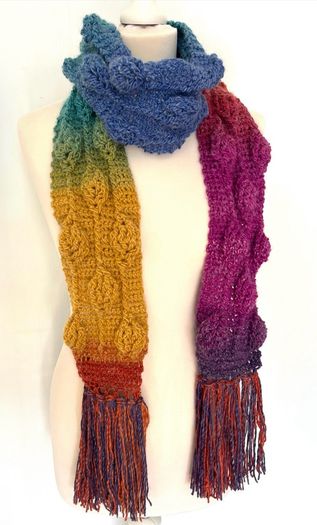 Handmade crochet flower scarf rainbow