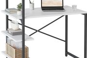 Small Computer Desk with Shelves 100x50x98 cm, Home Office Desk, Study Writing Office Table, 4 Tier Shelf, White (FREE SHIPPING)