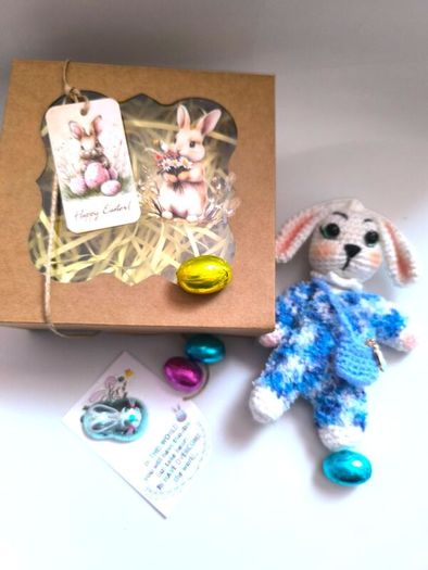 Handmade Easter Bunny in Gift Box,Cute Personalised Bunny, Perfect Gift
