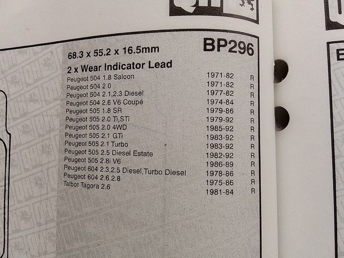 Peugeot 504 / 505 / 604 Brake Pads.