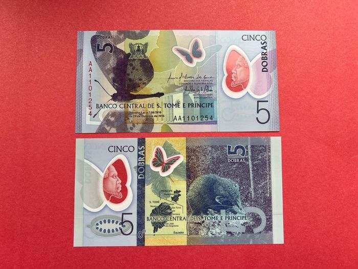 St Thomas & Prince  5 Dobras  2016. Polymer / Plastic  ( Uncirculated)