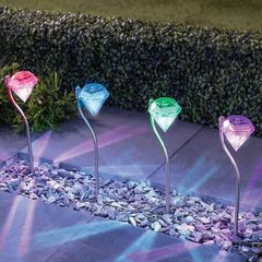 4 X Garden Solar Lights LED Colour Changing Diamond Solar Lights for Garden, Patio, Yard, Flowerbed, Parties