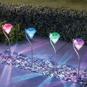 4 X Garden Solar Lights LED Colour Changing Diamond Solar Lights for Garden, Patio, Yard, Flowerbed, Parties