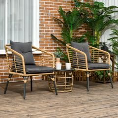 3-Piece Bistro Set, weather-resistant, 1 coffee table, 2 chairs, 62 cm x 65 cm x 78 cm, Sand+Dark Gray