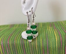 Earrings Earrings - Drop Green and Pearl Beads