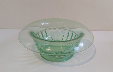 Fabulous Art Deco Green Pressed Glass Centrepiece Vase with Turnover Rim by Davidson Glass, Pattern Number 1910BD, Circa 1925