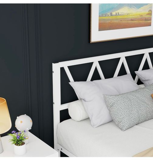 King Size Bed Frame with Headboard, Heavy Duty Metal Under Bed Storage, No Box Spring Needed, Easy Assembly, White