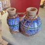 Moroccan small Bongo Drums CERAMIC BASE hand painted goat hide tops vintage Image 6