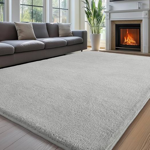 Carpet Rugs Living Room Large 200x290, Grey Rug for Bedroom Washable Area Rugs Anti Slip Fluffy Rug Shaggy Cream Carpets Extra Large Rugs for Living Room Kids Room