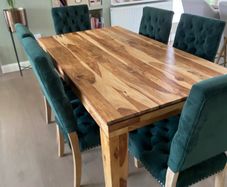 West Elm Solid wood Dining Table and velvet chairs x 6