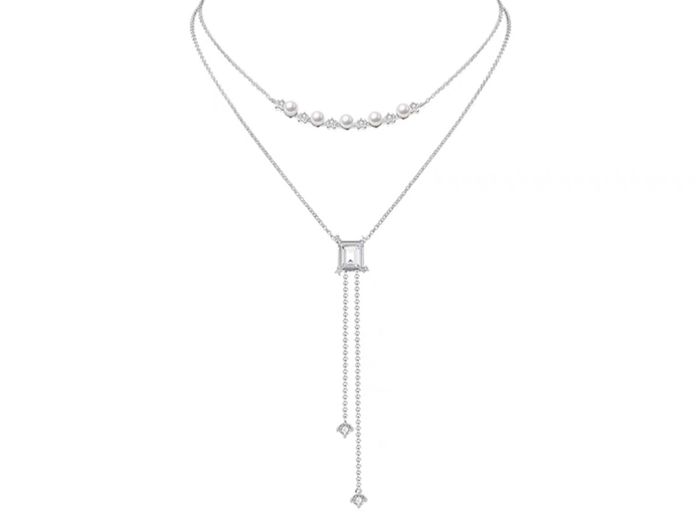Sumiyaki Pearl and Diamante Double Necklace
