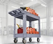 Utility Cart, 250 kg Capacity, 2 Tier Service Cart with 360 Swivel and Fixed Wheels (2 with Brakes), Heavy Duty Plastic Rolling with Storage Tray, Tool Storage for Garage Warehouse Workshop