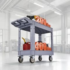 Utility Cart, 250 kg Capacity, 2 Tier Service Cart with 360 Swivel and Fixed Wheels (2 with Brakes), Heavy Duty Plastic Rolling with Storage Tray, Tool Storage for Garage Warehouse Workshop