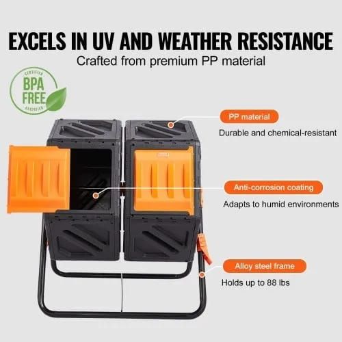 Compost Bin, 140.1L Dual Chamber Composting Tumbler, High Volume Two Rotating Chambers with 2 Sliding Door and Steel Frame, BPA Free Composter Bin Tumbler for Garden, Kitchen, Yard, Outdoor