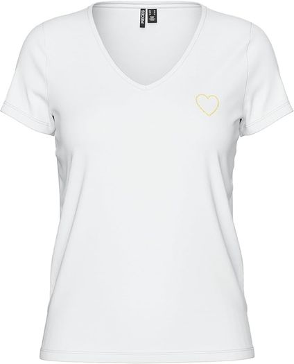PIECES Women's T-shirt Billy Tee Emb Noos Bc, V-neck, white, size S